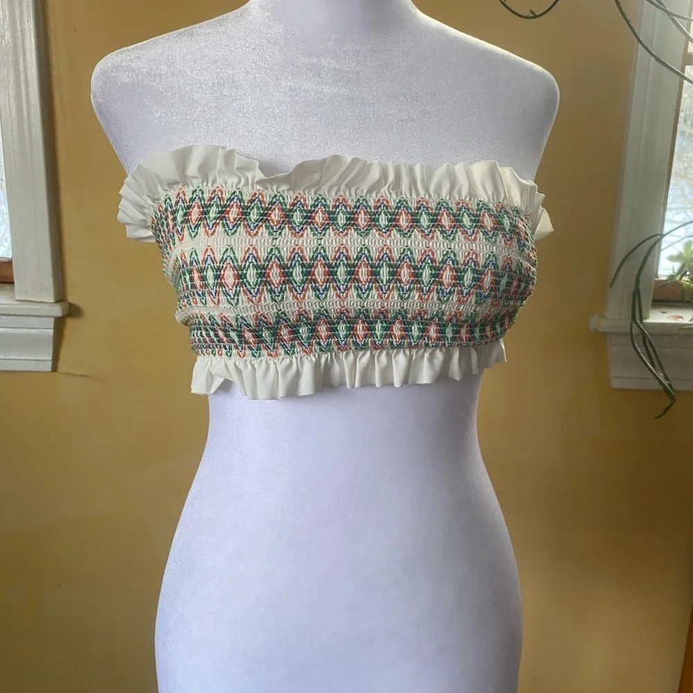 Tory Burch Bandeau Top Multicolor Smocked Swim Tube Top